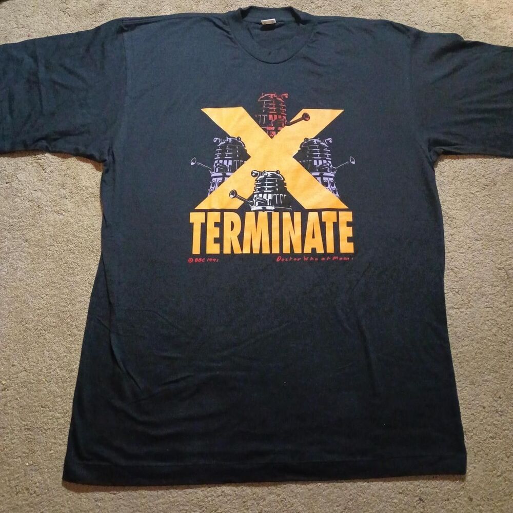 Vintage 90s Dr Who Dalek X Terminate TV show T-shirt XL 1991 Wilderness